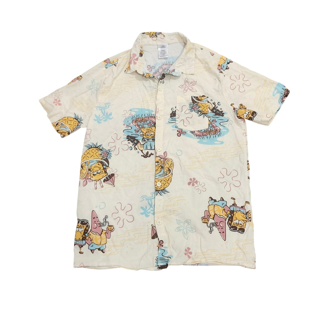 SpongeBob SquarePants Hawaiian Shirt Mens Medium Tropical Beach Button Up Y2K